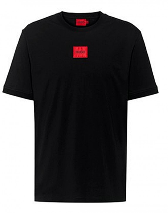 HUGO Baumwoll-T-Shirt Diragolino212 mit regulärer Passform und rotem Logo-Etikett schwarz 001 HUGO Baumwoll-T-Shirt Diragolino212 mit regulärer Passform und rotem Logo-Etikett schwarz 001