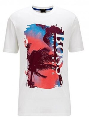 Hugo Boss T-Shirt Tsummery aus Pima-Baumwolle mit Rundhalsausschnitt und Foto-Print weiss 102