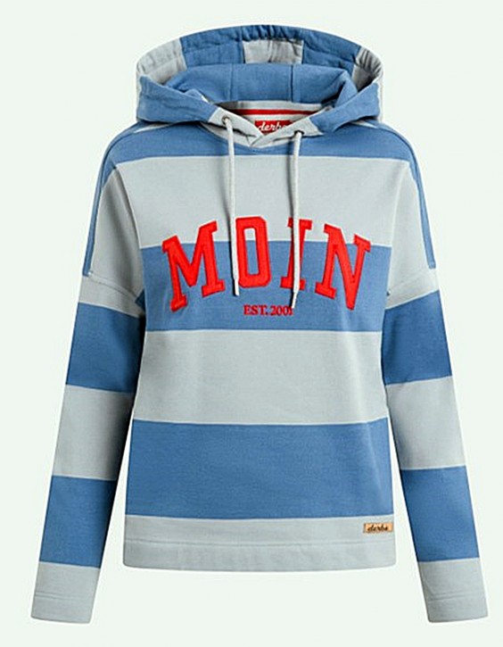 DERBE Moin Girls Damen Hoody Kapuzenpullover Quarry Bijou Blue Grau Blau Streifen DERBE Moin Girls Damen Hoody Kapuzenpullover Quarry Bijou Blue Grau Blau Streifen