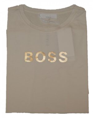Hugo Boss Slim-Fit T-Shirt C_ELOGO_GOLD aus Baumwolle mit goldfarbenem Logo off white  118
