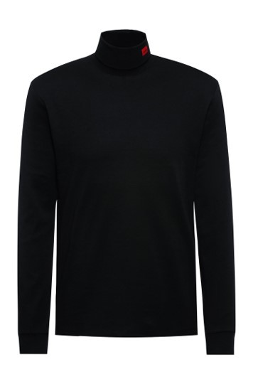 Hugo Boss Longsleeve aus Stretch-Baumwolle mit Rollkragen Derollo und rotem Logo-Etikett schwarz 001 Hugo Boss Longsleeve aus Stretch-Baumwolle mit Rollkragen Derollo und rotem Logo-Etikett schwarz 001