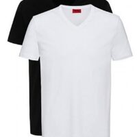 Hugo Boss Zweier-Pack T-Shirts aus elastischem Baumwoll-Jersey mit V-Ausschnitt  weiß/schwarz 960