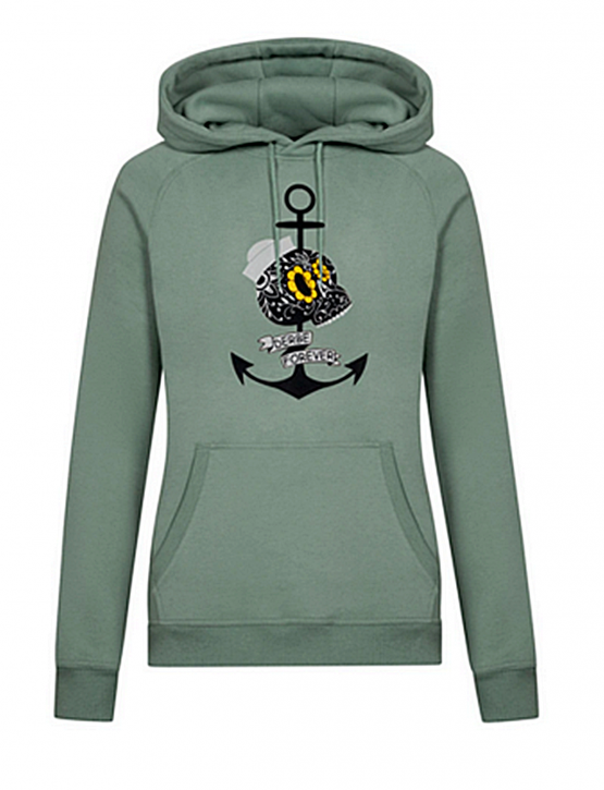 DERBE Damen Hoody Kapuzenpullover Mrs Skull Farbe lily pad grün 0512 DERBE Damen Hoody Kapuzenpullover Mrs Skull Farbe lily pad grün 0512
