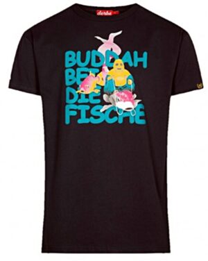 DERBE Herren T-Shirt Buddha bei die Fische Navy Dunkelblau 010