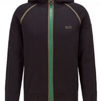Hugo Boss Kapuzen-Strickjacke Mogeo aus Baumwoll-Mix mit Logo-Print am Reißverschluss schwarz 001 Hugo Boss Kapuzen-Strickjacke Mogeo aus Baumwoll-Mix mit Logo-Print am Reißverschluss schwarz 001