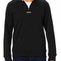 Hugo Boss Relaxed-Fit Sweatshirt Zapper 1 aus French Terry mit Troyerkragen schwarz 001