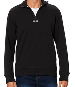 Hugo Boss Relaxed-Fit Sweatshirt Zapper 1 aus French Terry mit Troyerkragen schwarz 001