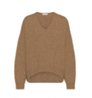 Hugo Boss Relaxed fit geschnittener Pullover C_Fondiana mit V-Ausschnitt und gerippten Abschlüssen braun 235