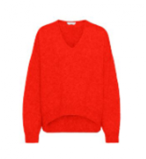 Hugo Boss Relaxed fit geschnittener Pullover C_Fondiana mit V-Ausschnitt und gerippten Abschlüssen orange 821