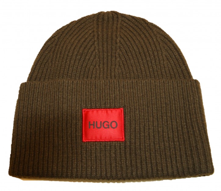 HUGO Unisex-Mütze Xaff 4 aus Woll-Mix mit Hugo Logo-Label Farbe oliv 304 HUGO Unisex-Mütze Xaff 4 aus Woll-Mix mit Hugo Logo-Label Farbe oliv 304