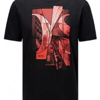 Hugo Boss T-Shirt TEE 6 aus Stretch-Baumwolle mit fotografischem Print und Logo schwarz 001