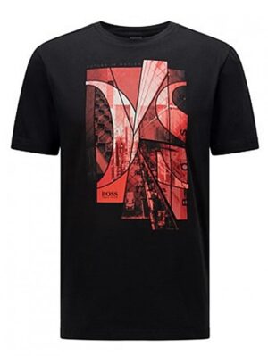 Hugo Boss T-Shirt TEE 6 aus Stretch-Baumwolle mit fotografischem Print und Logo schwarz 001