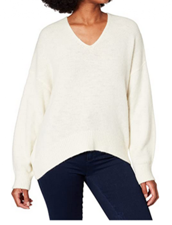 Hugo Boss Relaxed fit geschnittener Pullover C_Fondianamit V-Ausschnitt und gerippten Abschlüssen creme 118 Hugo Boss Relaxed fit geschnittener Pullover C_Fondianamit V-Ausschnitt und gerippten Abschlüssen creme 118
