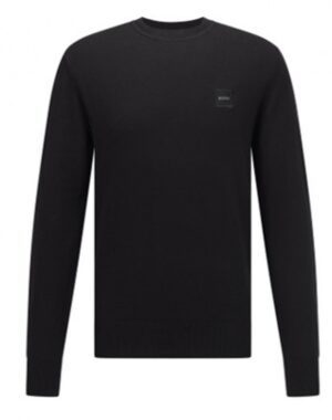 Hugo Boss Pullover Kanovant aus Baumwolle mit Kaschmir und Logo-Aufnäher schwarz 001