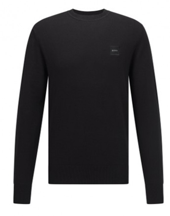 Hugo Boss Pullover Kanovant aus Baumwolle mit Kaschmir und Logo-Aufnäher schwarz 001 Hugo Boss Pullover Kanovant aus Baumwolle mit Kaschmir und Logo-Aufnäher schwarz 001