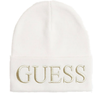 GUESS Mütze mit Logostickerei off white mit Schriftzug in gold GUESS Mütze mit Logostickerei off white mit Schriftzug in gold