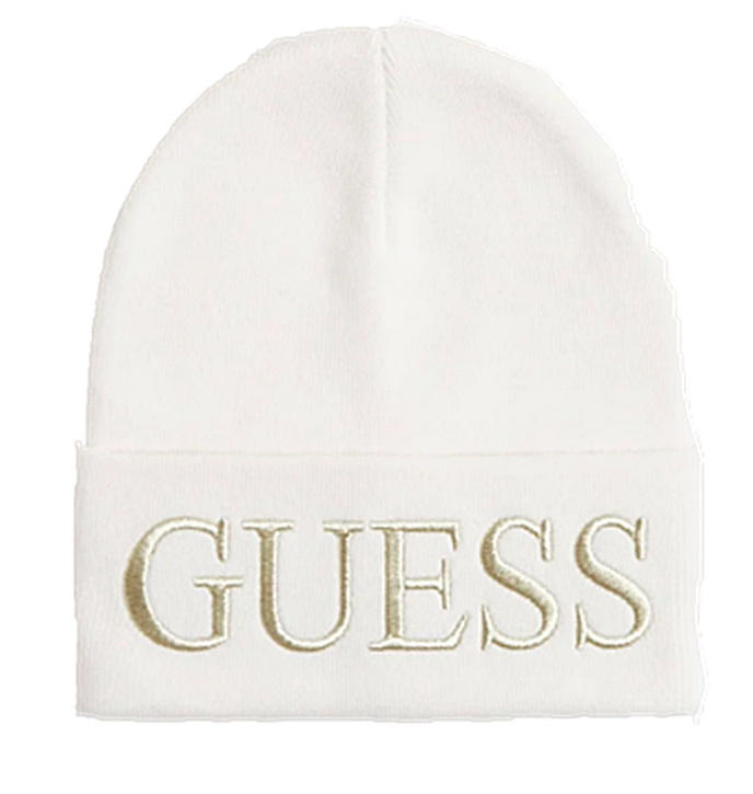 GUESS Mütze mit Logostickerei off white mit Schriftzug in gold GUESS Mütze mit Logostickerei off white mit Schriftzug in gold