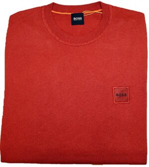 Hugo Boss Pullover Kanovant aus Baumwolle mit Kaschmir und Logo-Aufnäher rot 611