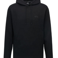 Hugo Boss Kapuzen-Sweatshirt Soody aus verschiedenen Materialien mit geschwungenem Logo schwarz 001 Hugo Boss Kapuzen-Sweatshirt Soody aus verschiedenen Materialien mit geschwungenem Logo schwarz 001