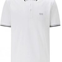 HUGO BOSS Poloshirt Paddy aus Baumwoll-Piqué mit Streifen an Kragen und Ärmelbündchen Weiß 100