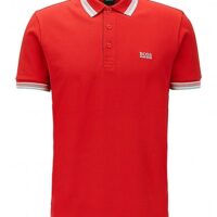 Hugo Boss Poloshirt Paddy aus Baumwoll-Piqué mit Streifen an Kragen und Ärmelbündchen Rot 610