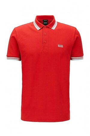 Hugo Boss Poloshirt Paddy aus Baumwoll-Piqué mit Streifen an Kragen und Ärmelbündchen Rot 610