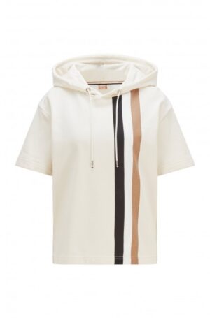 HUGO BOSS Kapuzen-Sweatshirt mit kurzen Ärmeln und Streifen-Print C_Enhala 118