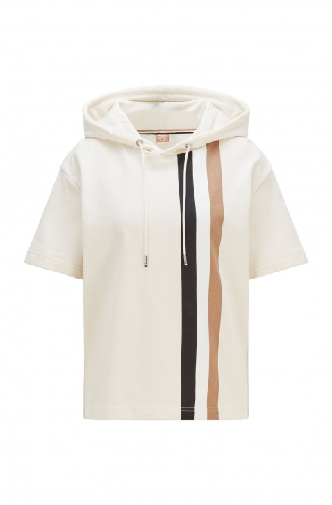 HUGO BOSS Kapuzen-Sweatshirt mit kurzen Ärmeln und Streifen-Print C_Enhala 118 HUGO BOSS Kapuzen-Sweatshirt mit kurzen Ärmeln und Streifen-Print C_Enhala 118