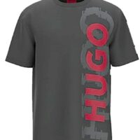 HUGO HERREN T-Shirt Dansovino aus Bio-Baumwolle mit Rundhalsausschnitt und Transition-Logo Grau 069