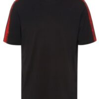 HUGO HERREN T-Shirt Derregio mit Logo Tapeband an den Ärmeln Schwarz 001