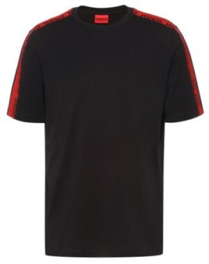 HUGO HERREN T-Shirt Derregio mit Logo Tapeband an den Ärmeln Schwarz 001