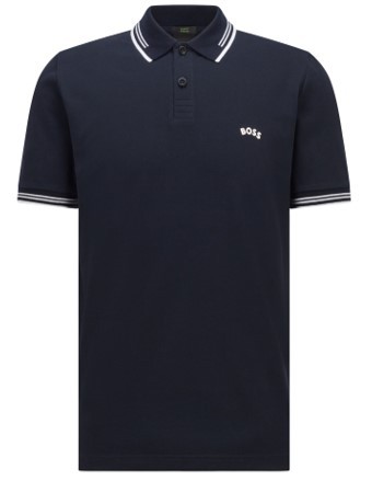 Boss Slim-Fit Poloshirt Paul Curved aus Stretch-Baumwolle mit geschwungenem Logo dunkelblau 402 Boss Slim-Fit Poloshirt Paul Curved aus Stretch-Baumwolle mit geschwungenem Logo dunkelblau 402