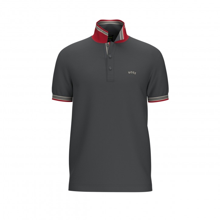 Hugo Boss Poloshirt Paddy aus Bio-Baumwolle mit geschwungenem Logo dunkelgrau 021 Hugo Boss Poloshirt Paddy aus Bio-Baumwolle mit geschwungenem Logo dunkelgrau 021