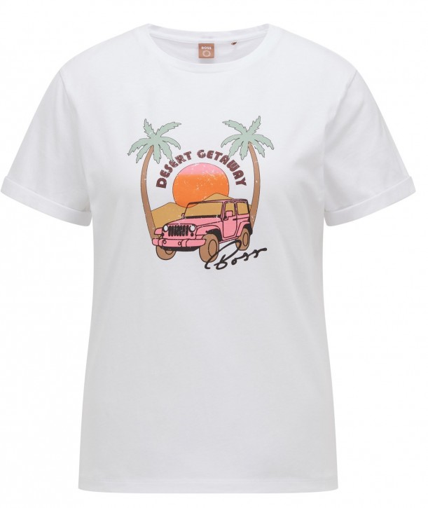 Hugo Boss REGULAR-FIT C_ESUMMER T-Snhirt aus Bio-Baumwolle  mit Sommerlichen Print  weiß 127 Hugo Boss REGULAR-FIT C_ESUMMER T-Snhirt aus Bio-Baumwolle  mit Sommerlichen Print  weiß 127