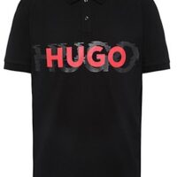 HUGO Herren Dristofano Polohemd mit markentem Logo front druck Schwarz 001