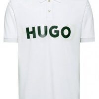 HUGO Herren Dristofano Polohemd mit markentem Logo front druck weiß 100