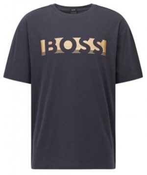 Hugo Boss Tee 1 Relaxed-Fit T-Shirt aus Baumwolle mit Colour-Block-Logo Dunkelblau 402