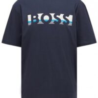 Hugo Boss Tee 1 Relaxed-Fit T-Shirt aus Baumwolle mit Colour-Block-Logo Dunkelblau 403
