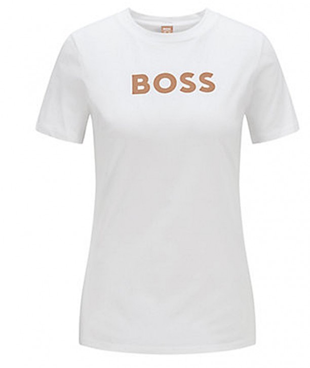 Hugo Boss C_Elogo_5 Damen T-Shirt mit weißem Logo-Schriftzug Weiß 100 Hugo Boss C_Elogo_5 Damen T-Shirt mit weißem Logo-Schriftzug Weiß 100