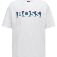 Hugo Boss Tee 1 Relaxed-Fit T-Shirt aus Baumwolle mit Colour-Block-Logo Weiß 100