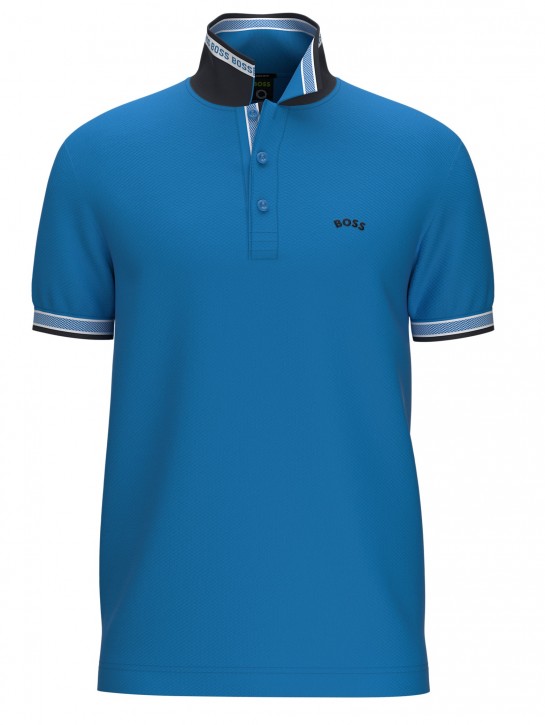 Hugo Boss Poloshirt Paddy aus Bio-Baumwolle mit geschwungenem Logo blau 489 Hugo Boss Poloshirt Paddy aus Bio-Baumwolle mit geschwungenem Logo blau 489