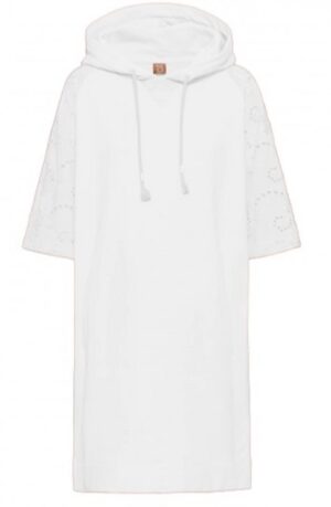 Hugo Boss Kapuzenkleid C_EFI  mit Lochstikerei am 3/4 Arm weiß 100