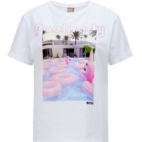 Hugo Boss Regular-Fit T-Shirt C_Esummer aus Bio-Baumwolle mit sommerlichem Print weiß 129