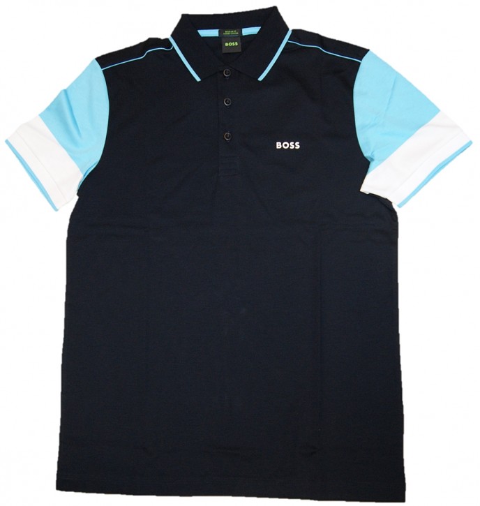 Hugo Boss Paddy 11 Poloshirt aus Interlock-Baumwolle mit Colour-Block-Ärmeln dunkelblau 402 Hugo Boss Paddy 11 Poloshirt aus Interlock-Baumwolle mit Colour-Block-Ärmeln dunkelblau 402