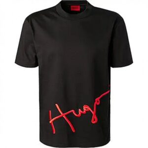 Hugo Boss Herren -T-Shirt DRESCO aus Baumwolle mit handgeschriebenem Logo-Artwork schwarz 001