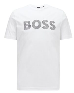 Hugo Boss T-Shirt Tee 6 mit schwarzem Logo-Schriftzug weiß 100