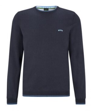 Hugo Boss Regular-Fit Pullover Ritom_W22 aus Bio-Baumwolle mit geschwungenem Logo dunkelblau 402