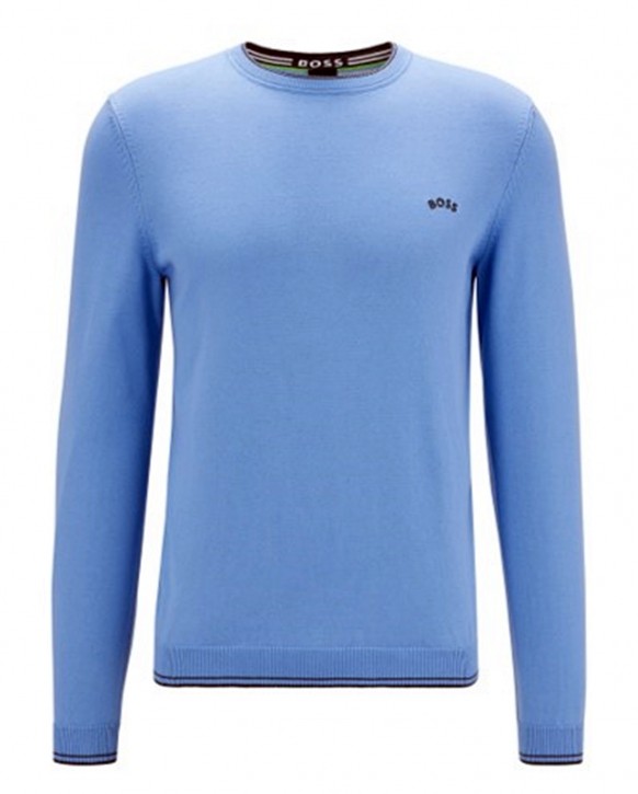 Hugo Boss Regular-Fit Pullover Ritom_W22 aus Bio-Baumwolle mit geschwungenem Logo hellblau 439 Hugo Boss Regular-Fit Pullover Ritom_W22 aus Bio-Baumwolle mit geschwungenem Logo hellblau 439
