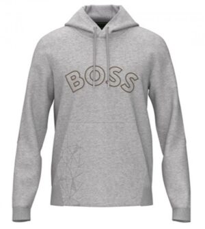Hugo Boss Kapuzenpullover Soddy 2 aus Baumwoll-Mix mit geschwungenem Logo und Gitter-Artwork grau 059
