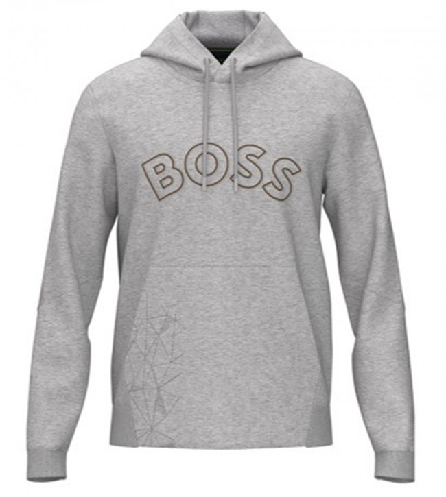 Hugo Boss Kapuzenpullover Soddy 2 aus Baumwoll-Mix mit geschwungenem Logo und Gitter-Artwork grau 059 Hugo Boss Kapuzenpullover Soddy 2 aus Baumwoll-Mix mit geschwungenem Logo und Gitter-Artwork grau 059